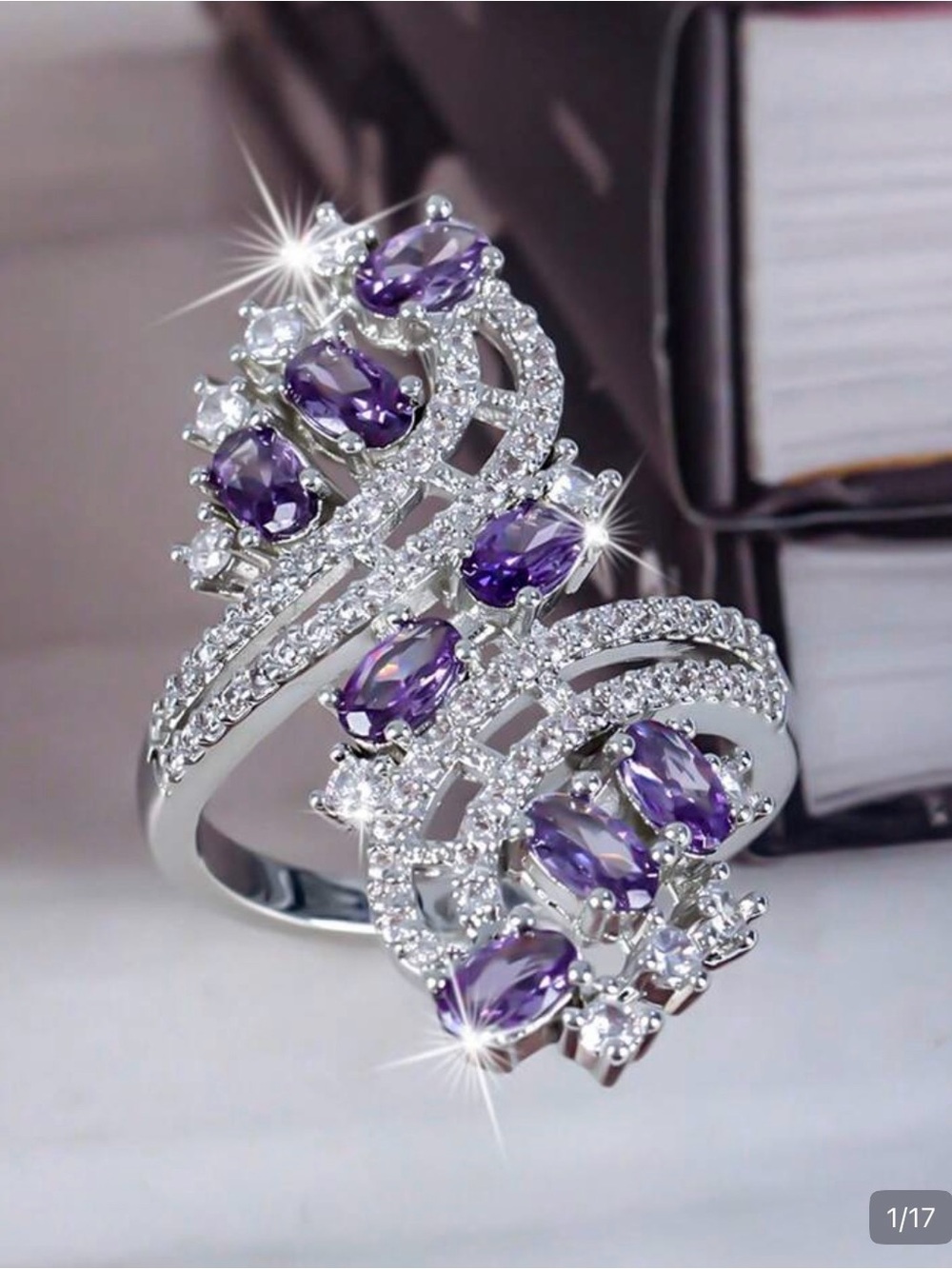Sterling Silver Amethyst Cluster Fashion Ring - Purple